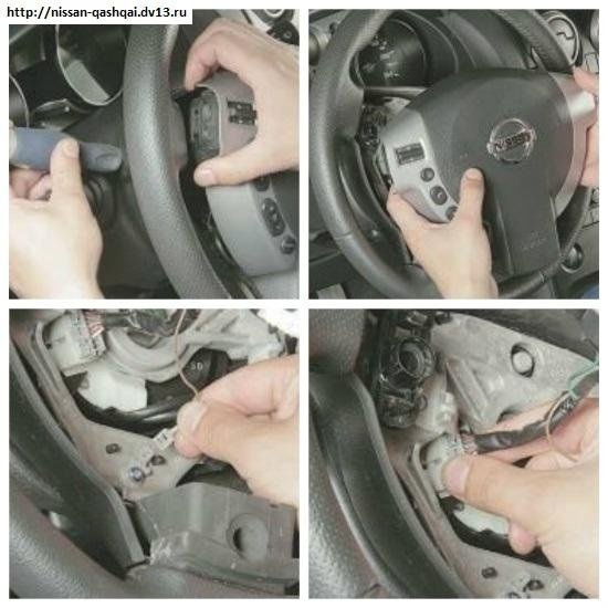 Удаление подушки безопасности с рулевого колеса в автомобиле Nissan Qashqai